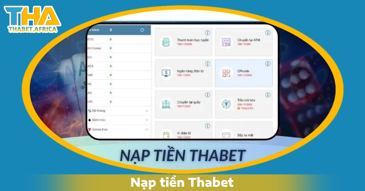 Các phương thức nạp tiền Thabet phổ biến